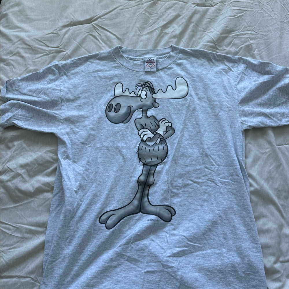Gray Graphic T-Shirt with Cartoon Moose